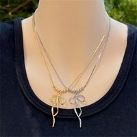 Copper 18K Gold Plated Simple Style Plating Bow Knot Pendant Necklace main image 2