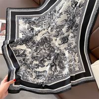 Women's Classical Square Flower Polyester Silk Scarf sku image 2