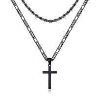 304 Stainless Steel 18K Gold Plated Casual Vintage Style Cross Double Layer Necklaces main image 4