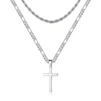 304 Stainless Steel 18K Gold Plated Casual Vintage Style Cross Double Layer Necklaces main image 6