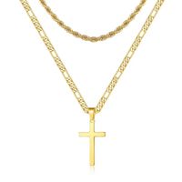 304 Stainless Steel 18K Gold Plated Casual Vintage Style Cross Double Layer Necklaces main image 5