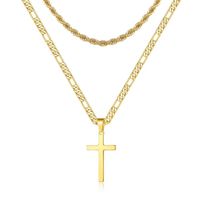 304 Stainless Steel 18K Gold Plated Casual Vintage Style Cross Double Layer Necklaces sku image 6