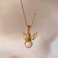 201 Stainless Steel 304 Stainless Steel Gold Plated Elegant Simple Style Inlay Angel Artificial Opal Zircon Pendant Necklace main image 1
