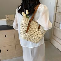 Women's Large Straw Solid Color Vacation Beach Zipper Straw Bag main image 6