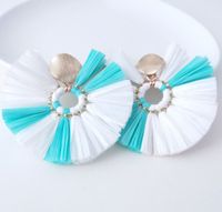 1 Pair Elegant Color Block Raffia Drop Earrings sku image 3