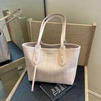 Women's Large Pu Leather Solid Color Classic Style Sewing Thread Zipper Tote Bag main image video