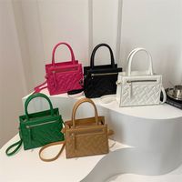 Women's Medium Pu Leather Solid Color Lingge Vintage Style Classic Style Zipper Crossbody Bag main image 1