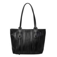 Women's Large Pu Leather Solid Color Classic Style Sewing Thread Zipper Tote Bag sku image 1