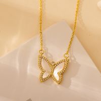 Wholesale Jewelry Elegant Solid Color Butterfly Alloy Copper Zircon 18K Gold Plated Plating Inlay Pendant Necklace main image 1