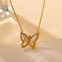 Wholesale Jewelry Elegant Solid Color Butterfly Alloy Copper Zircon 18K Gold Plated Plating Inlay Pendant Necklace main image 4