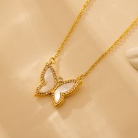 Wholesale Jewelry Elegant Solid Color Butterfly Alloy Copper Zircon 18K Gold Plated Plating Inlay Pendant Necklace main image 5