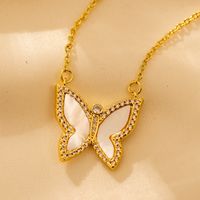 Wholesale Jewelry Elegant Solid Color Butterfly Alloy Copper Zircon 18K Gold Plated Plating Inlay Pendant Necklace main image 7