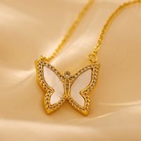 Wholesale Jewelry Elegant Solid Color Butterfly Alloy Copper Zircon 18K Gold Plated Plating Inlay Pendant Necklace sku image 1