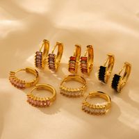 1 Pair Elegant Solid Color Color Block Plating Inlay Copper Zircon 18K Gold Plated Earrings main image 1