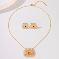 Copper 18K Gold Plated Shiny Inlay Solid Color Zircon Jewelry Set main image 5