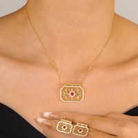 Copper 18K Gold Plated Shiny Inlay Solid Color Zircon Jewelry Set main image 1
