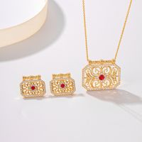 Copper 18K Gold Plated Shiny Inlay Solid Color Zircon Jewelry Set main image 4