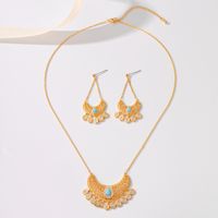 Copper 18K Gold Plated Glam Retro Inlay Solid Color Zircon Jewelry Set main image 4
