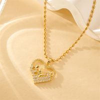 201 Stainless Steel Brass 18K Gold Plated Simple Style Classic Style Plating Inlay Heart Shape Zircon Pendant Necklace main image 2