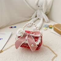 Girl'S Small Woolen Solid Color Elegant Cute Beading Diamonds Magnetic Buckle Square Bag sku image 2