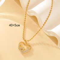 201 Stainless Steel Brass 18K Gold Plated Simple Style Classic Style Hollow Out Inlay Heart Shape Flower Zircon Pendant Necklace main image 3