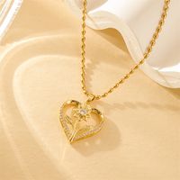 201 Stainless Steel Brass 18K Gold Plated Simple Style Classic Style Hollow Out Inlay Heart Shape Flower Zircon Pendant Necklace main image 5