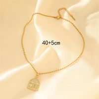 201 Stainless Steel Brass 18K Gold Plated Simple Style Classic Style Shiny Inlay Human Zircon Pendant Necklace sku image 1