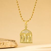 201 Stainless Steel Brass 18K Gold Plated Simple Style Classic Style Shiny Inlay Human Zircon Pendant Necklace main image 1