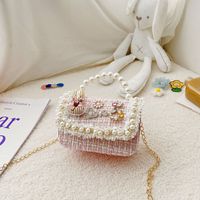 Girl'S Small Woolen Solid Color Elegant Cute Beading Diamonds Magnetic Buckle Square Bag sku image 6