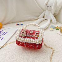 Mädchen Klein Wolle Einfarbig Elegant Süß Perlen Diamanten Magnetschnalle Quadratische Tasche sku image 7