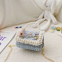 Mädchen Klein Wolle Einfarbig Elegant Süß Perlen Diamanten Magnetschnalle Quadratische Tasche sku image 9