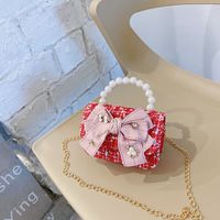 Mädchen Klein Wolle Einfarbig Elegant Süß Perlen Diamanten Magnetschnalle Quadratische Tasche sku image 12