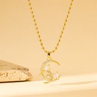 201 Stainless Steel Brass 18K Gold Plated Simple Style Classic Style Inlay Star Moon Zircon Pendant Necklace main image 1