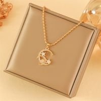 201 Stainless Steel Brass 18K Gold Plated Simple Style Classic Style Inlay Star Moon Zircon Pendant Necklace main image 4