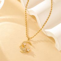 201 Stainless Steel Brass 18K Gold Plated Simple Style Classic Style Inlay Star Moon Zircon Pendant Necklace main image 3