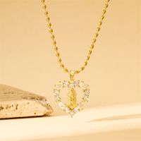 201 Stainless Steel Copper 18K Gold Plated Modern Style Sweet Classic Style Inlay Heart Shape Zircon Pendant Necklace main image 3