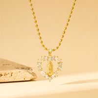 201 Stainless Steel Copper 18K Gold Plated Modern Style Sweet Classic Style Inlay Heart Shape Zircon Pendant Necklace sku image 1