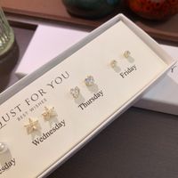 1 Set Cute Shiny Round Starfish Inlay Copper Artificial Pearls Zircon 14K Gold Plated Cartilage Earrings main image 10