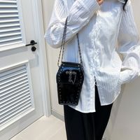 Women's Small PVC Cross Solid Color Punk Classic Style Rivet Magnetic Buckle Crossbody Bag sku image 1