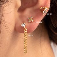 1 Piece Casual French Style Korean Style Heart Shape Flower Chain Inlay Copper Zircon Cartilage Earrings main image 1