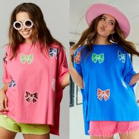 Women's T-shirt Short Sleeve T-Shirts Sequins Simple Style Bow Knot main image 1