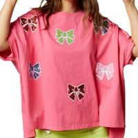 Women's T-shirt Short Sleeve T-Shirts Sequins Simple Style Bow Knot main image 2