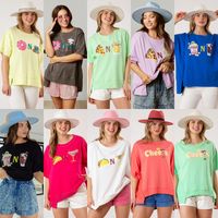 Women's T-shirt Short Sleeve T-Shirts Sequins Simple Style Cartoon Letter Donuts main image 1