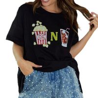 Women's T-shirt Short Sleeve T-Shirts Sequins Simple Style Cartoon Letter Donuts main image 5
