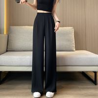 Women's Holiday Daily Simple Style Solid Color Full Length Pocket Casual Pants Straight Pants main image 4