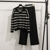 Täglich Frau Einfacher Stil Streifen Polyester Streifen Hosen-Sets Hosen-Sets main image 3