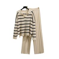Täglich Frau Einfacher Stil Streifen Polyester Streifen Hosen-Sets Hosen-Sets main image 5