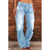 Frau Ferien Täglich Einfacher Stil Einfarbig In Voller Länge Gewaschen Jeans main image 5