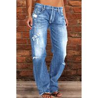Frau Ferien Täglich Einfacher Stil Einfarbig In Voller Länge Gewaschen Jeans main image 4