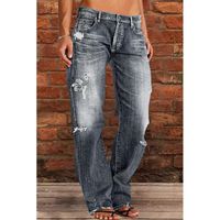 Frau Ferien Täglich Einfacher Stil Einfarbig In Voller Länge Gewaschen Jeans main image 3